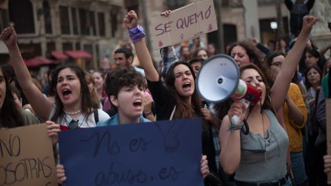 Women take part in a demonstration Thursday in Málaga, Spain, against the sexual abuse of women.