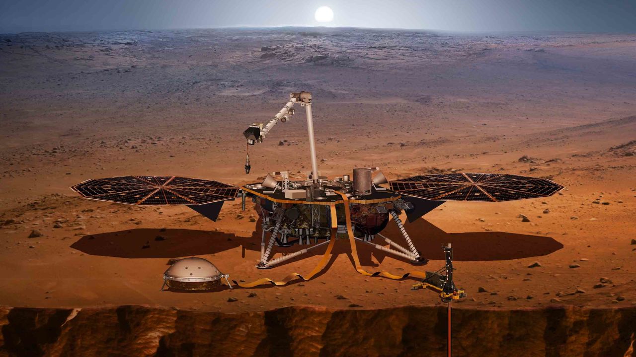 An artist's rendering of the InSight lander, set to launch May 5 from Southern California.