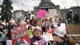 DENVER, CO - APRIL 26: Thousands of teachers from Jeffco, Lake County, Douglas County and Clear Creek descended at the state Capitol to demand more money for schools. April 26, 2018 Denver, CO (Photo by Joe Amon/The Denver Post via Getty Images)