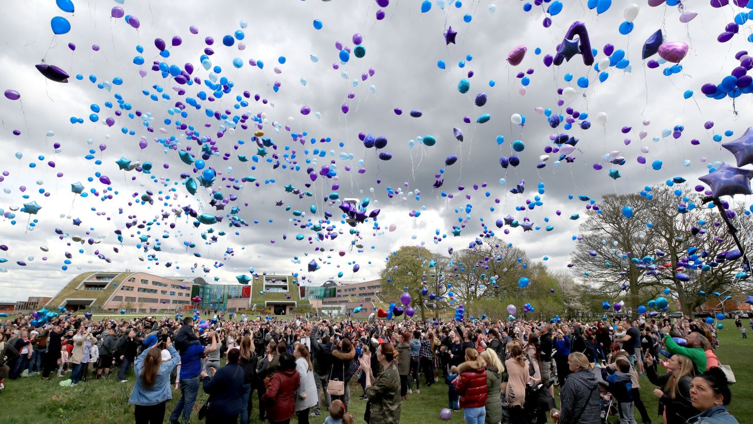 Balloons were released into the air to pay tribute to the terminally ill toddler. 
