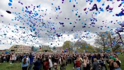 Alfie Evans death. People release balloons outside Alder Hey Children's Hospital in Liverpool, following the death on Saturday morning of 23-month-old Alfie Evans, who was being treated at the hospital. Picture date: Saturday April 28, 2018. The 23-month-old died at 2.30am, parents Kate James and Thomas Evans said on Facebook. The youngster was at the centre of a legal battle over his treatment that touched hearts around the world. See PA story DEATH Alfie. Photo credit should read: Peter Byrne/PA Wire URN:36229533
