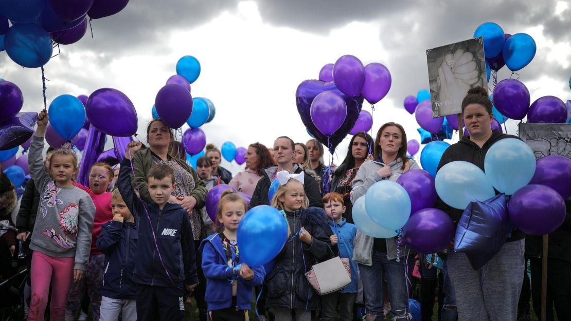 People prepare to release balloons in memory of Alfie Evans.