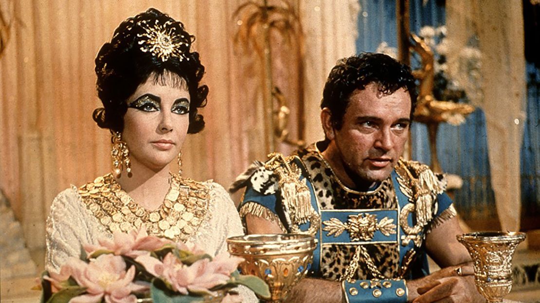 Elizabeth Taylor appears as Cleopatra and Richard Burton as Mark Antony in the 1963 movie "Cleopatra."