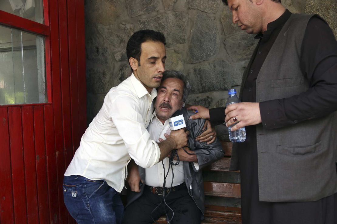 A man cries after his son was killed in an ISIS attack in Kabul, Afghanistan, Monday, April 30. 