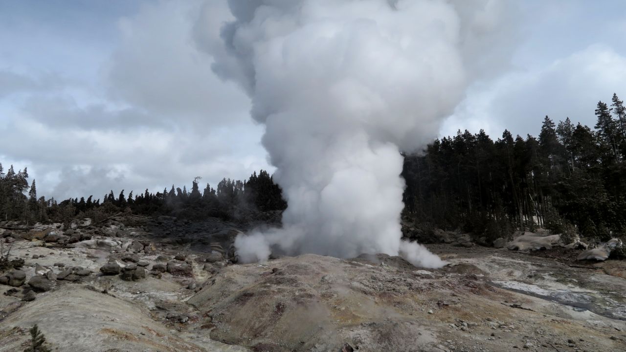 Steamboat Geyser, pictured in the steam phase of eruption, on March 16, 2018.