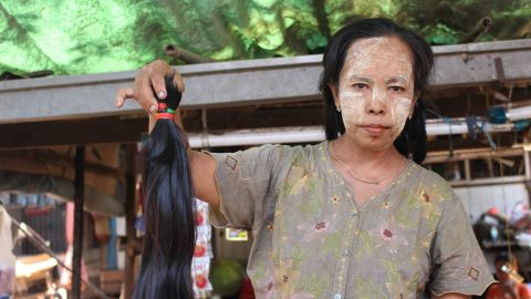 Aye Aye Thein, a hair trader at Yangon's Insein market. 