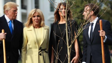 The original oak tree was a gift from the Macrons and came from Belleau Woods, where more than 9,000 American Marines died during World War I.