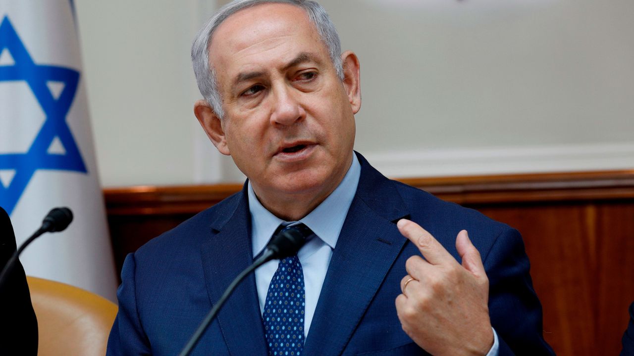 Israeli Prime Minister Benjamin Netanyahu at a weekly cabinet meeting in Jerusalem on April 15, 2018.