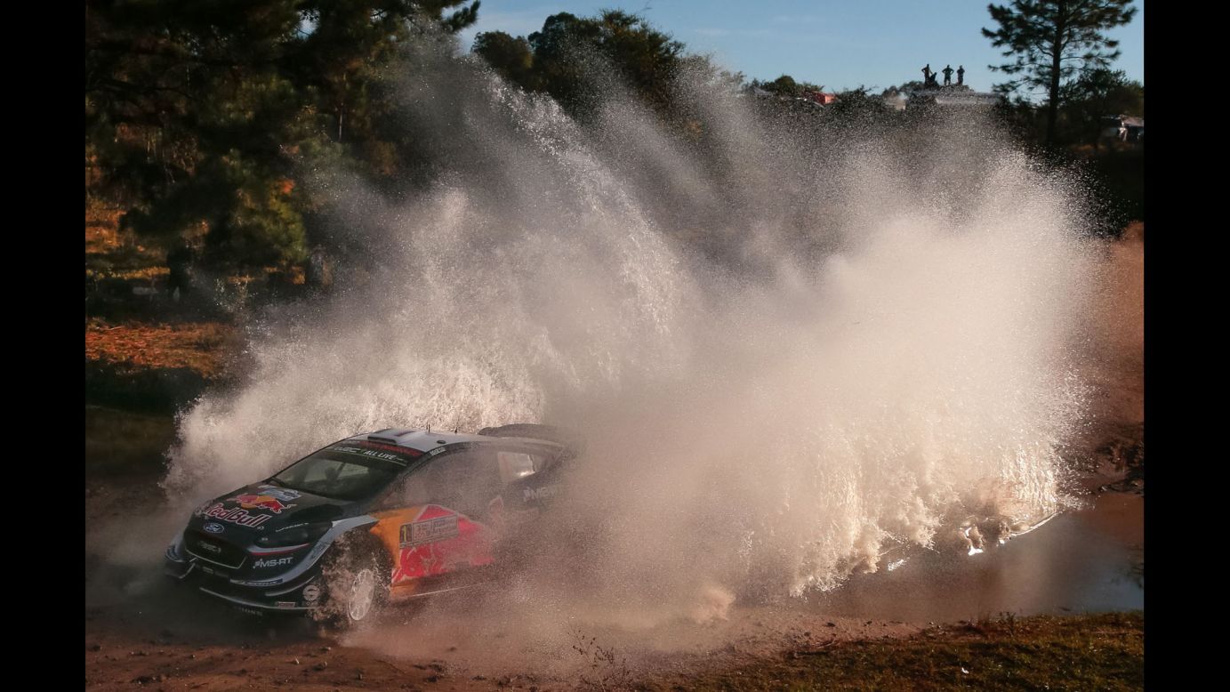 Sebastien Ogier makes a splash during the Rally Argentina on Friday, April 27.