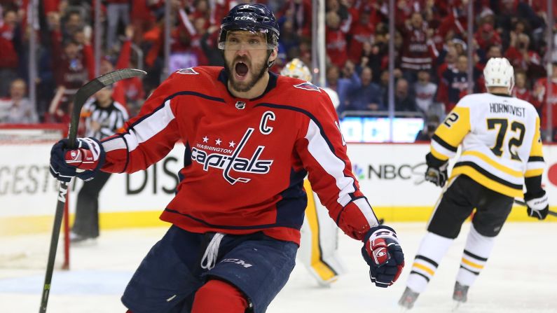 Washington superstar Alexander Ovechkin celebrates after scoring a first-period goal against Pittsburgh on Sunday, April 29. <a href="index.php?page=&url=http%3A%2F%2Fbleacherreport.com%2Farticles%2F2773336-alex-ovechkin-capitals-beat-sidney-crosby-penguins-4-1-to-even-series-at-1" target="_blank" target="_blank">Washington won 4-1</a> to even the second-round playoff series at 1-1. Pittsburgh has eliminated Washington at this stage in each of the last two seasons.