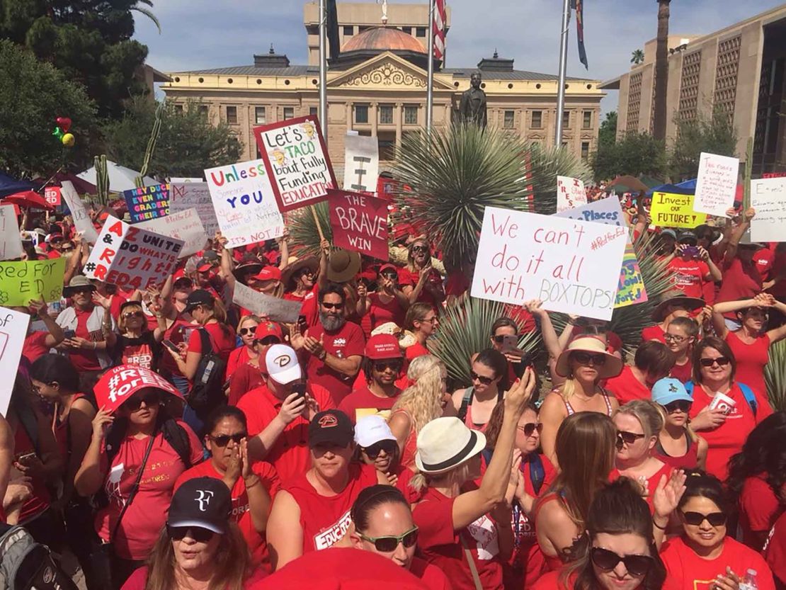 Arizona's public school teachers and their supporters marched on the state Capitol in Phoenix Monday.