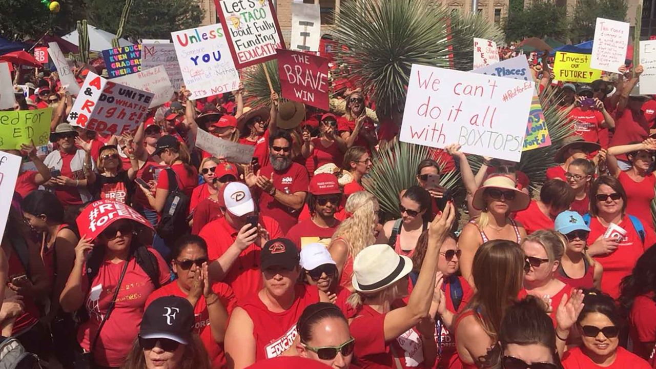 Arizona's public school teachers and their supporters marched on the state Capitol in Phoenix Monday.