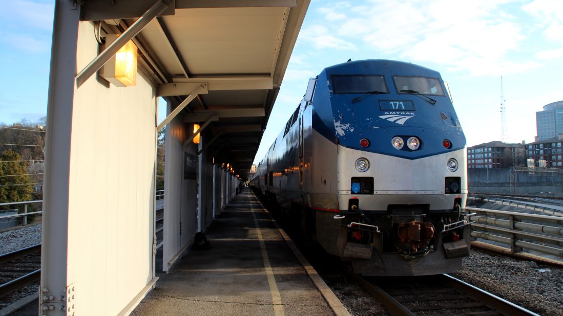 Train 19 sits nearly ready to depart the Amtrak station in Atlanta. The Amtrak Crescent route spans 1,377 miles between New York and New Orleans.