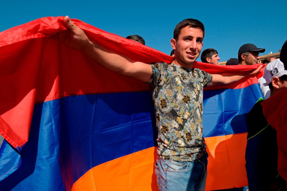 A Pashinyan supporter in Yerevan, ahead of the vote. 