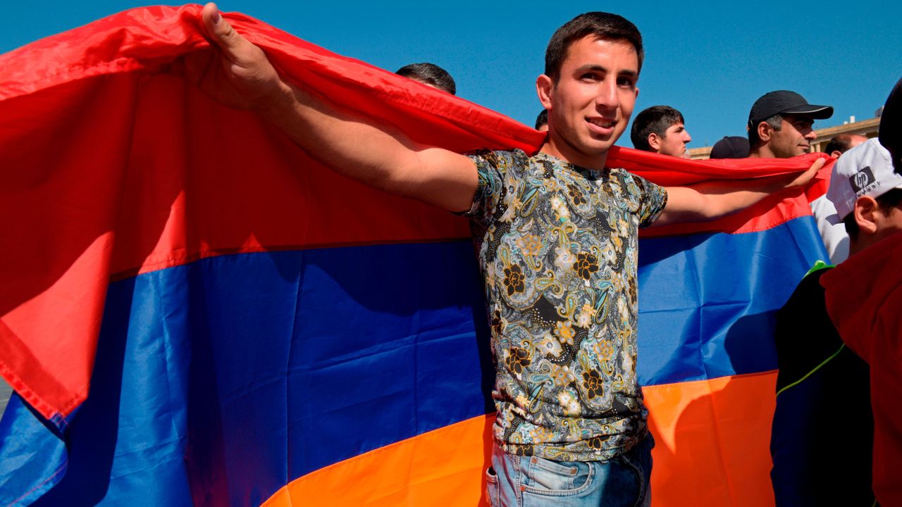 A Pashinyan supporter in Yerevan, ahead of the vote. 