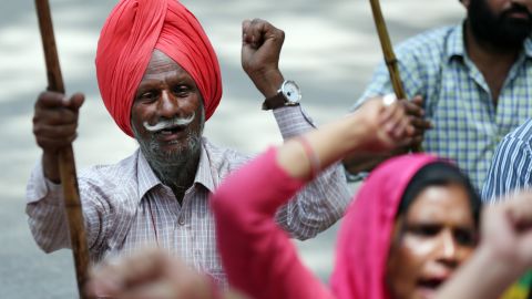 Workers attend a rally in Amritsar, north-west India.