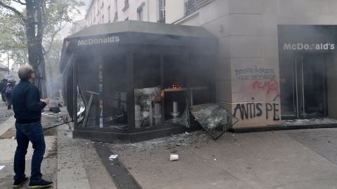 The McDonald's was extenstively damaged in the protests.