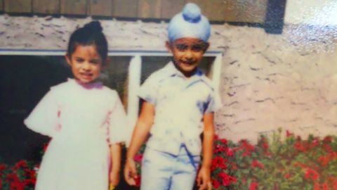 Winty Singh, with his sister Trishanjit as children, says he was bullied over his religion in school.