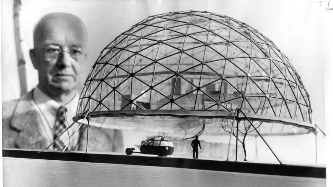 Buckminster Fuller and the model of a geodesic dome.