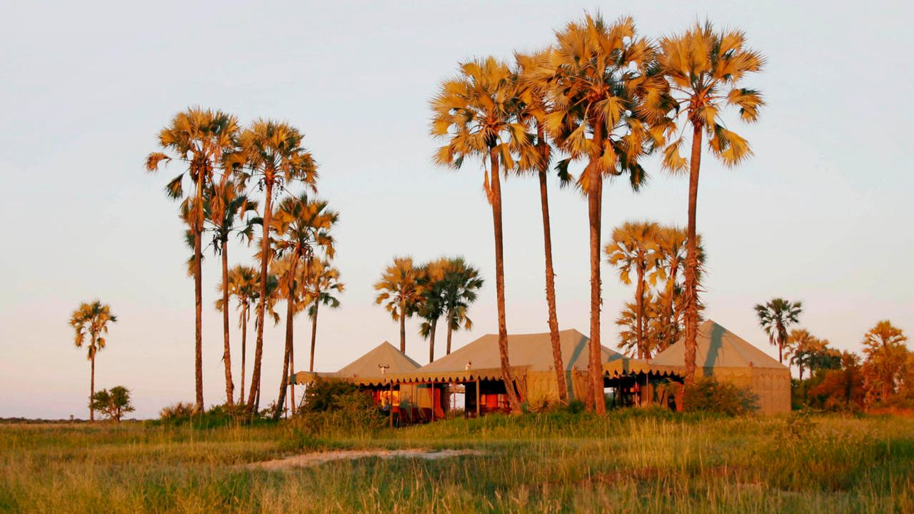 Jack's Camp offers luxurious safari tents on the fringe of the Makgadikgadi salt pans in Botswana.