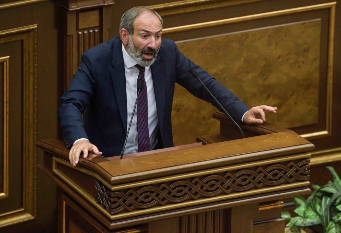 Armenian opposition leader Nikol Pashinyan answers lawmakers' questions in Parliament on May 1.
