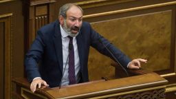 Armenian opposition leader and the only candidate for the post of prime minister Nikol Pashinyan answers lawmakers' questions at the extraordinary session of parliament to elect a new prime minister in Yerevan on May 1, 2018. (Photo by KAREN MINASYAN / AFP)        (Photo credit should read KAREN MINASYAN/AFP/Getty Images)