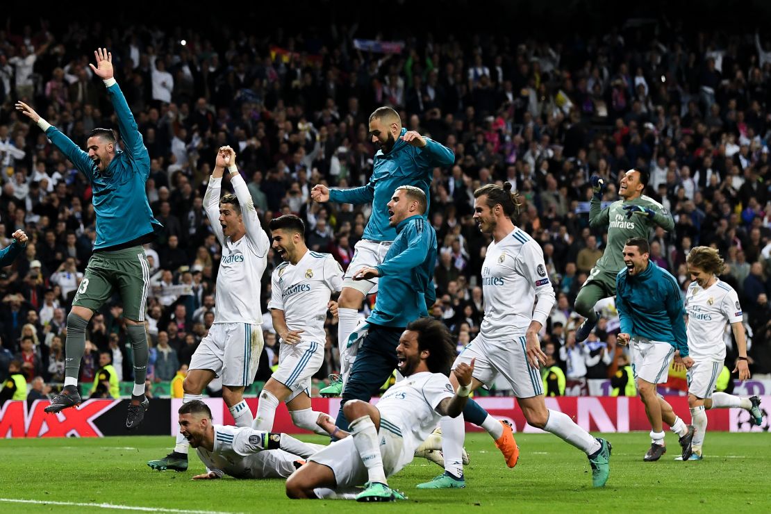 Real players celebrate reaching a third consecutive final.