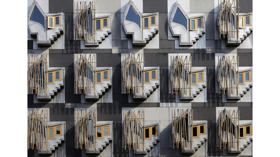 "Think Pods" on the Scottish Parliament building in the Holyrood area of Edinburgh.