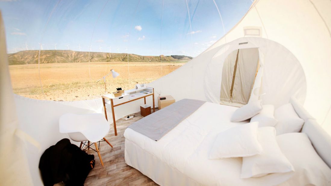 <strong>Aire de Bardenas (Spain):</strong> Nestled in a wheat field near Bardenas Reales Natural Park, Aire de Bardenas allows guests to experience the Spanish desert from the comfort of their bed. 