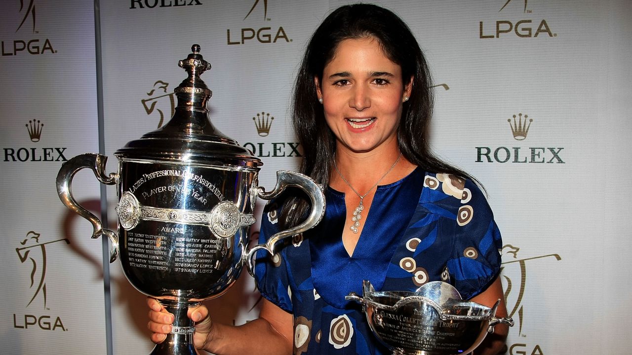 PALM BEACH, FL - NOVEMBER 20:  Lorena Ochoa of Mexico poses with the LPGA Rolex Player of the Year and Vare Trophies during the Rolex Awards Reception at Mar-A-Lago November 20, 2008 in Palm Beach, Florida.  (Photo by Scott Halleran/Getty Images)