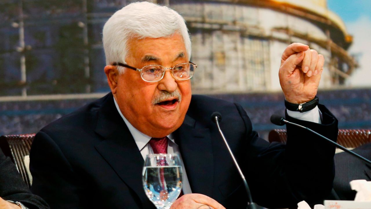 Palestinian Authority President Mahmoud Abbas speaks during a meeting of the Palestinian National Council in Ramallah on Monday.