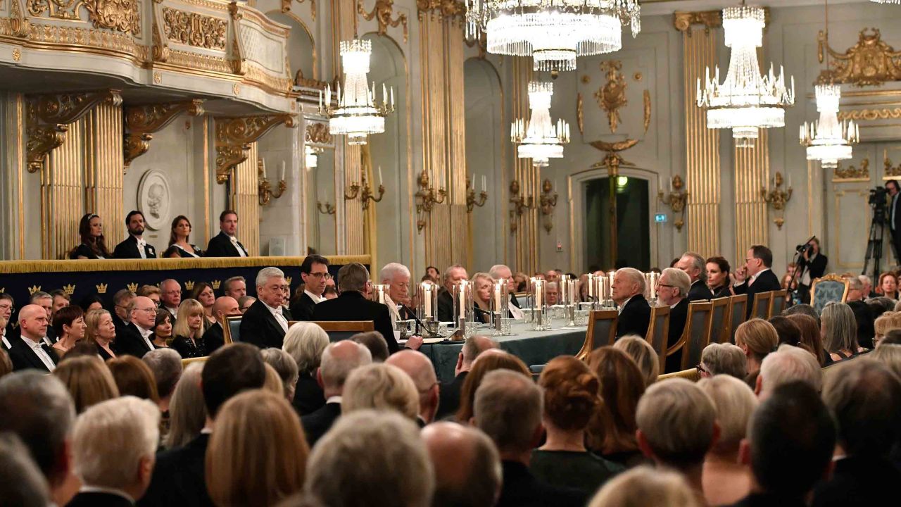 Guests attend the Swedish Academy's annual meeting on December 20, 2017 at the Old Stock Exchange building in Stockholm.
