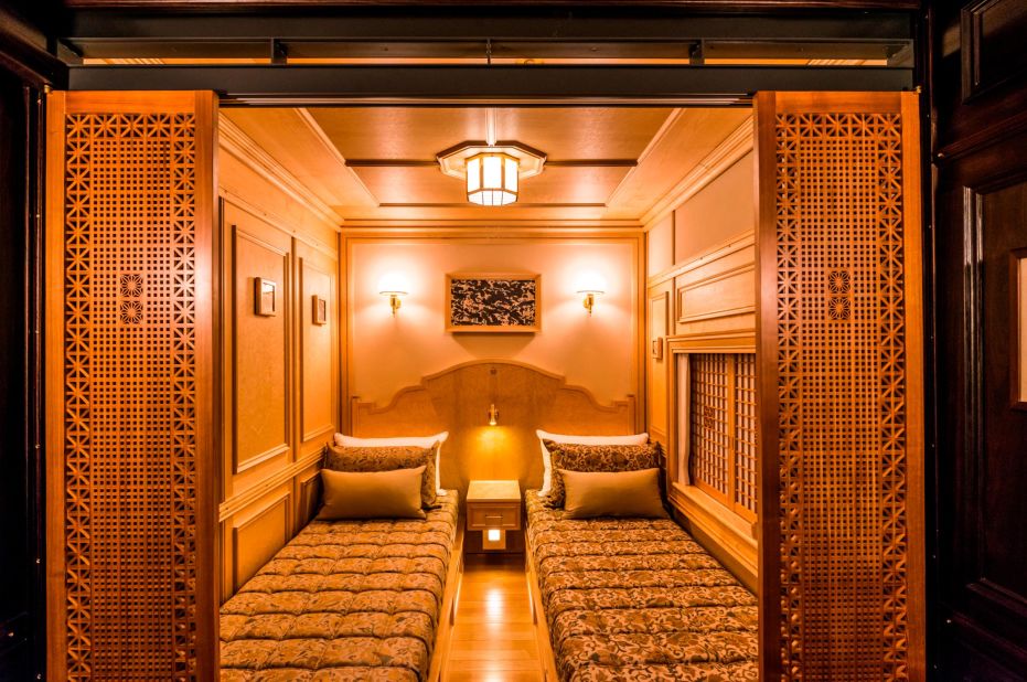 The Cruise Train Seven Stars has 14 suites. Designer Eiji Mitooka said the unique furniture and design combine Eastern and Western influences.  