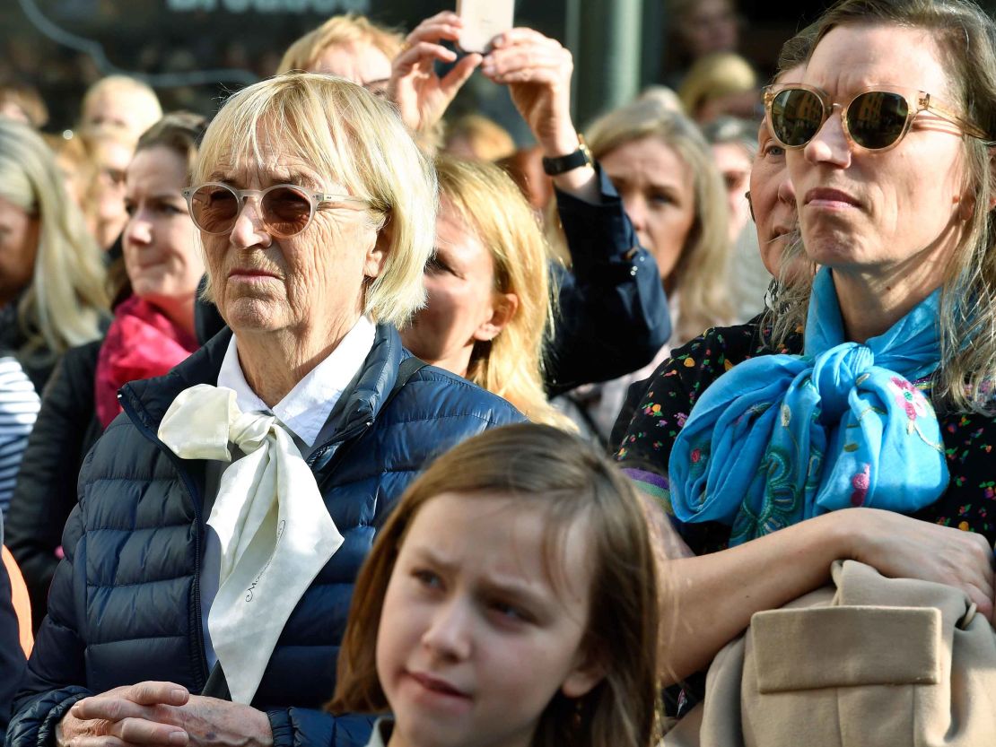 Hundreds of people demonstrate outside the Swedish Academy on April 19 to show their support for Danius. 