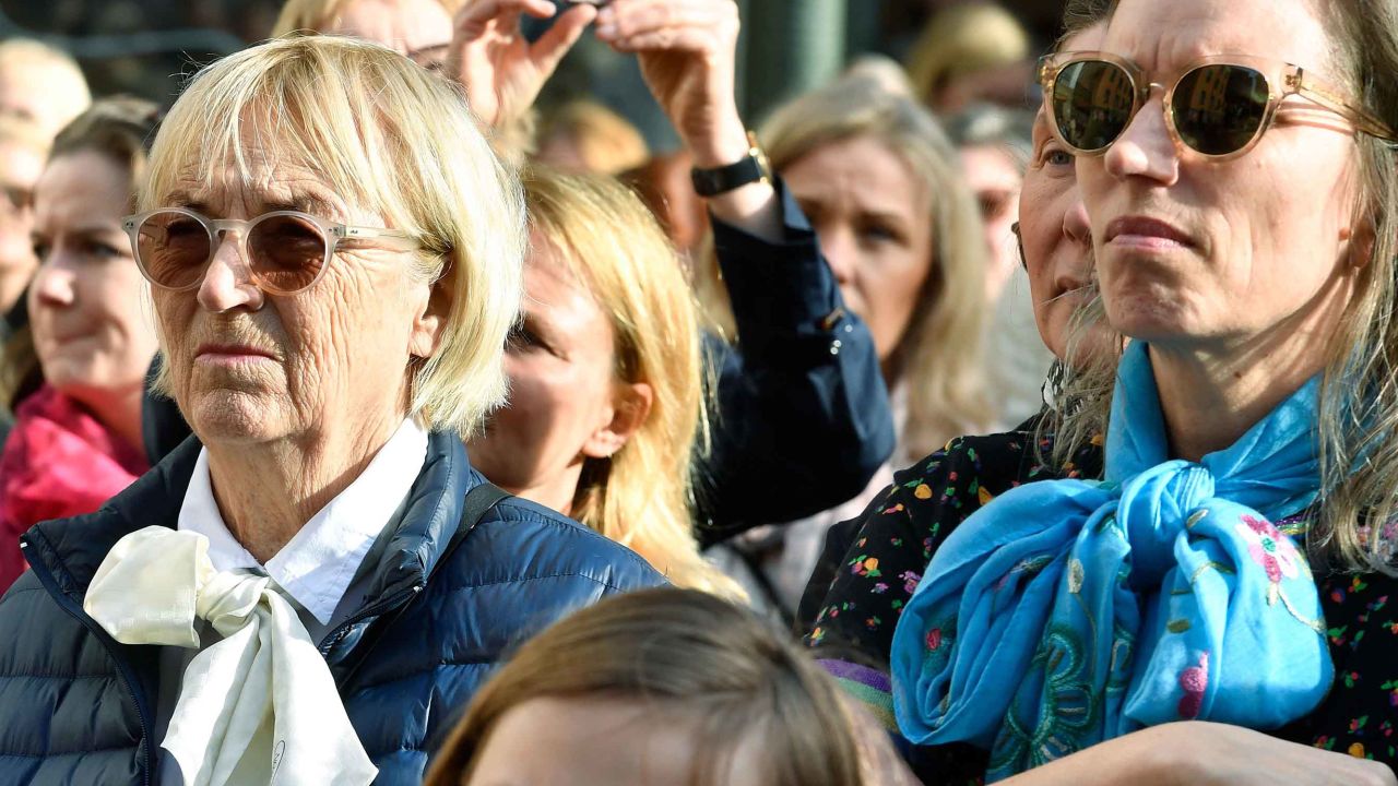 Hundreds of people demonstrate outside the Swedish Academy on April 19 to show their support for Danius. 
