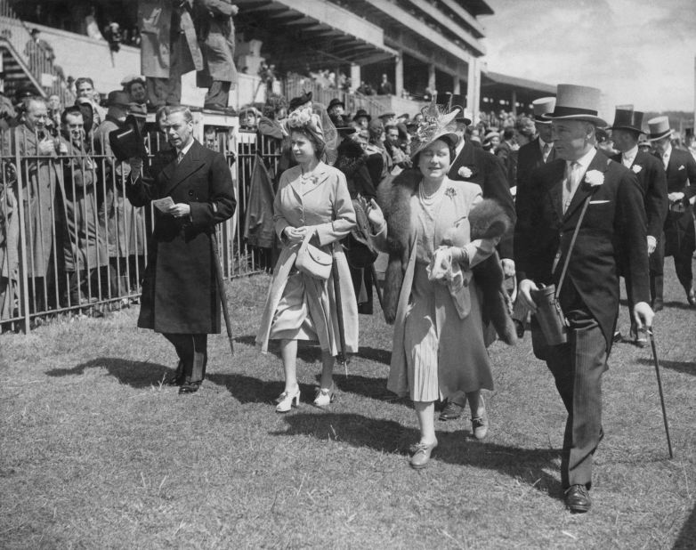 It's a far cry from the Royal Box, from where generations of British monarchs have watched the race unfold. (From left to right: King George VI, Princess Elizabeth (later Queen Elizabeth II), Queen Elizabeth (later Queen Mother) and the 16th Duke of Norfolk pictured at Epsom in 1948).