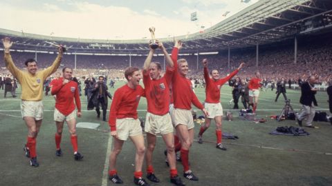 England wore its red away kit to win the 1966 World Cup against West Germany .