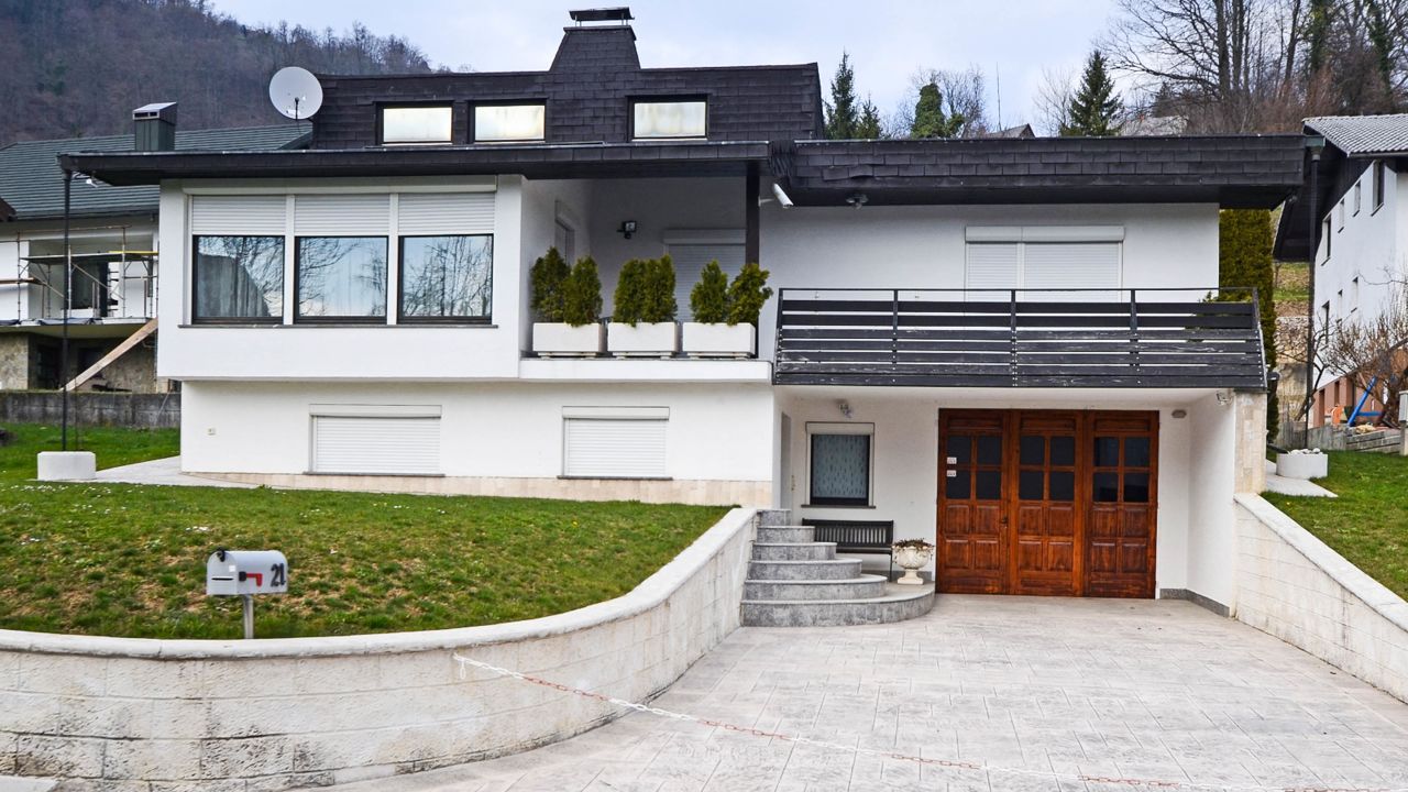 <strong>Family home:</strong> Among residential properties in Sevnica's Ribnik district is a black and white modern villa with a US-style mailbox. It's owned by the Knavs family and Melania Trump's mother stays here when she's in town.