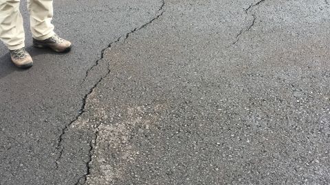 Several sets of new, small ground cracks were observed on roads around Leilani Estates subdivision.
