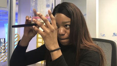 Student Bria Snell working on the team's water-filtration project.