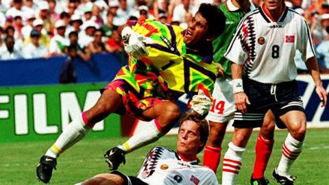 Mexico's goalkeeper kit from the World Cup in 1994, worn by Jorge Campos.