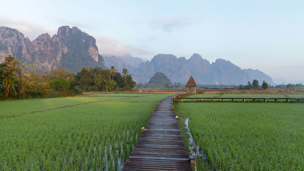 <strong>Welcome to paradise: </strong>Surrounded by green rice fields and towering mountains, Vang Vieng, Laos, is one of Southeast Asia's most beautiful adventure destinations. 