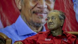 This picture taken on April 22, 2018 Malaysias former prime minister Mahathir Mohamad reacts during an election campaign ahead of the 14th general election in Kuala Lumpur.
 (Photo by Mohd Daud/NurPhoto via Getty Images)