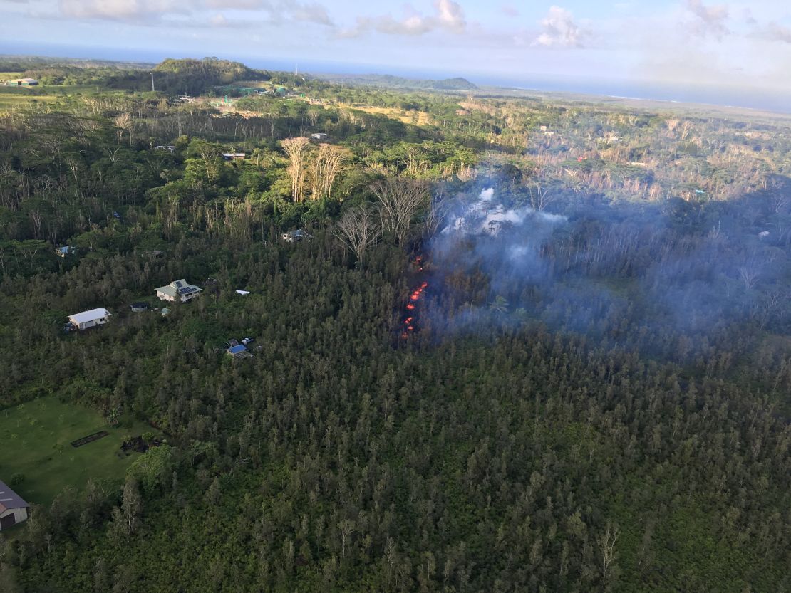 An eruption is shown in the Leilani Estates subdivision in the lower East Rift Zone of the Kilauea volcano. 