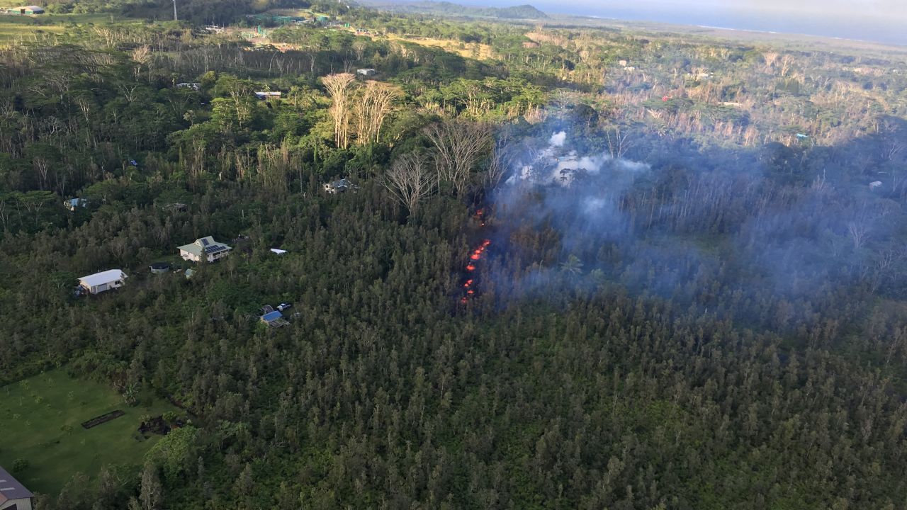 An eruption is shown in the Leilani Estates subdivision in the lower East Rift Zone of the Kilauea volcano. 