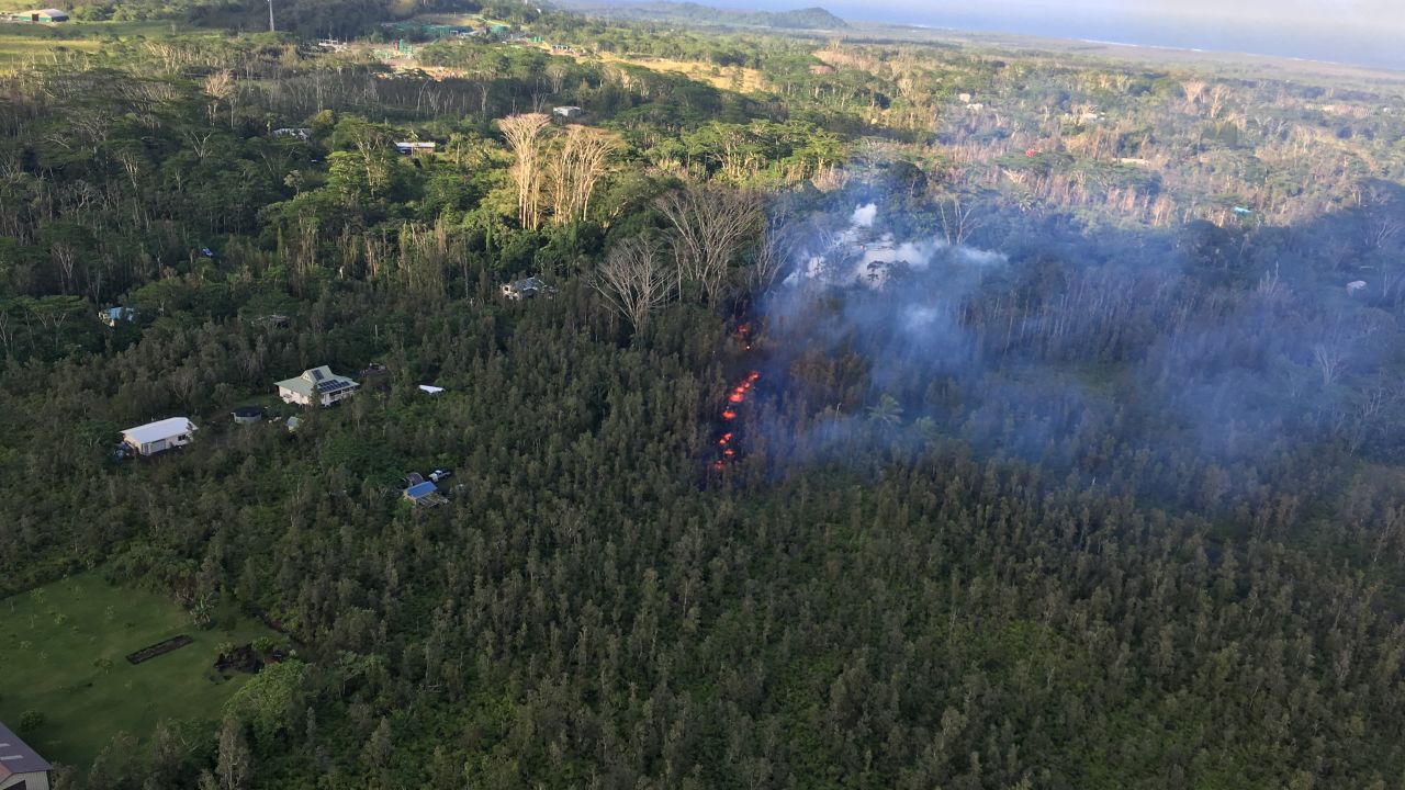 An eruption is shown in the Leilani Estates subdivision in the lower East Rift Zone of the Kilauea volcano.