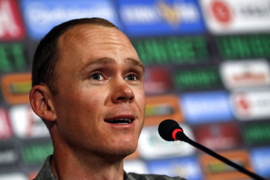 British cyclist Chris Froome, under investigation for an adverse doping test, meets the media in Israel. 