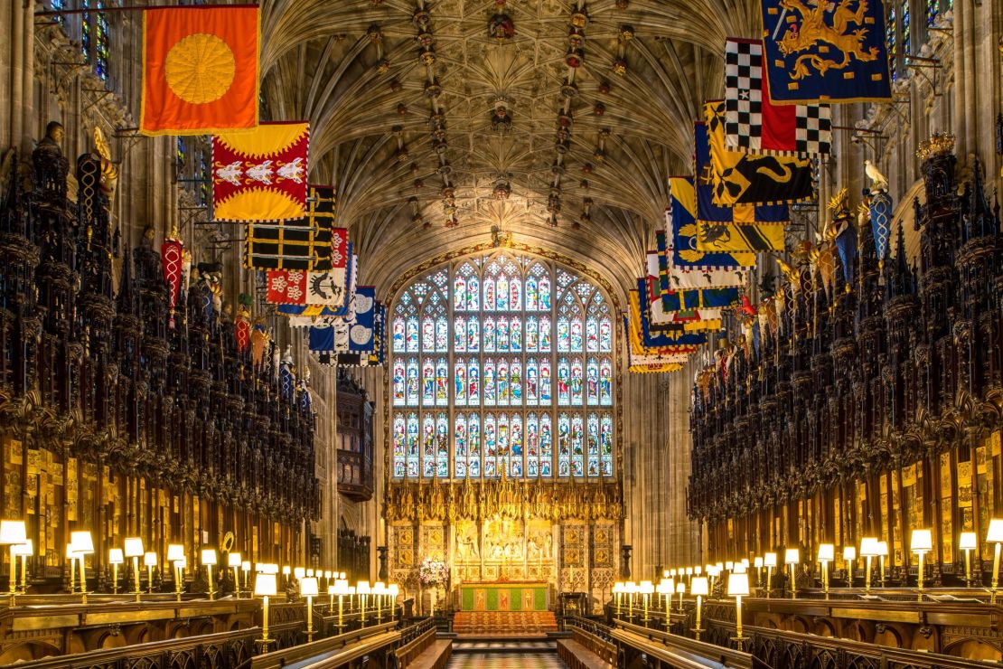 A view of the choir in St. George's Chapel at Windsor Castle.