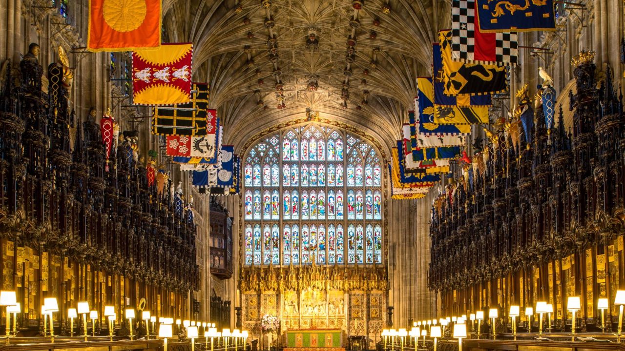A view of the choir in St. George's Chapel at Windsor Castle.