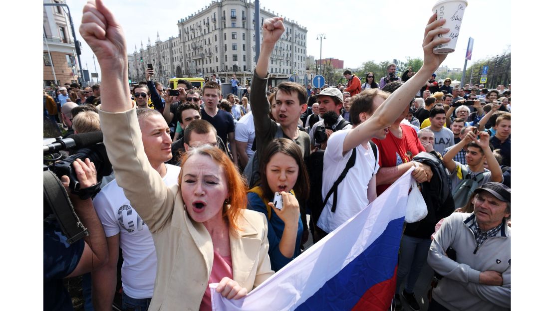 Demonstrators at an anti-Putin rally in Moscow on Saturday.  